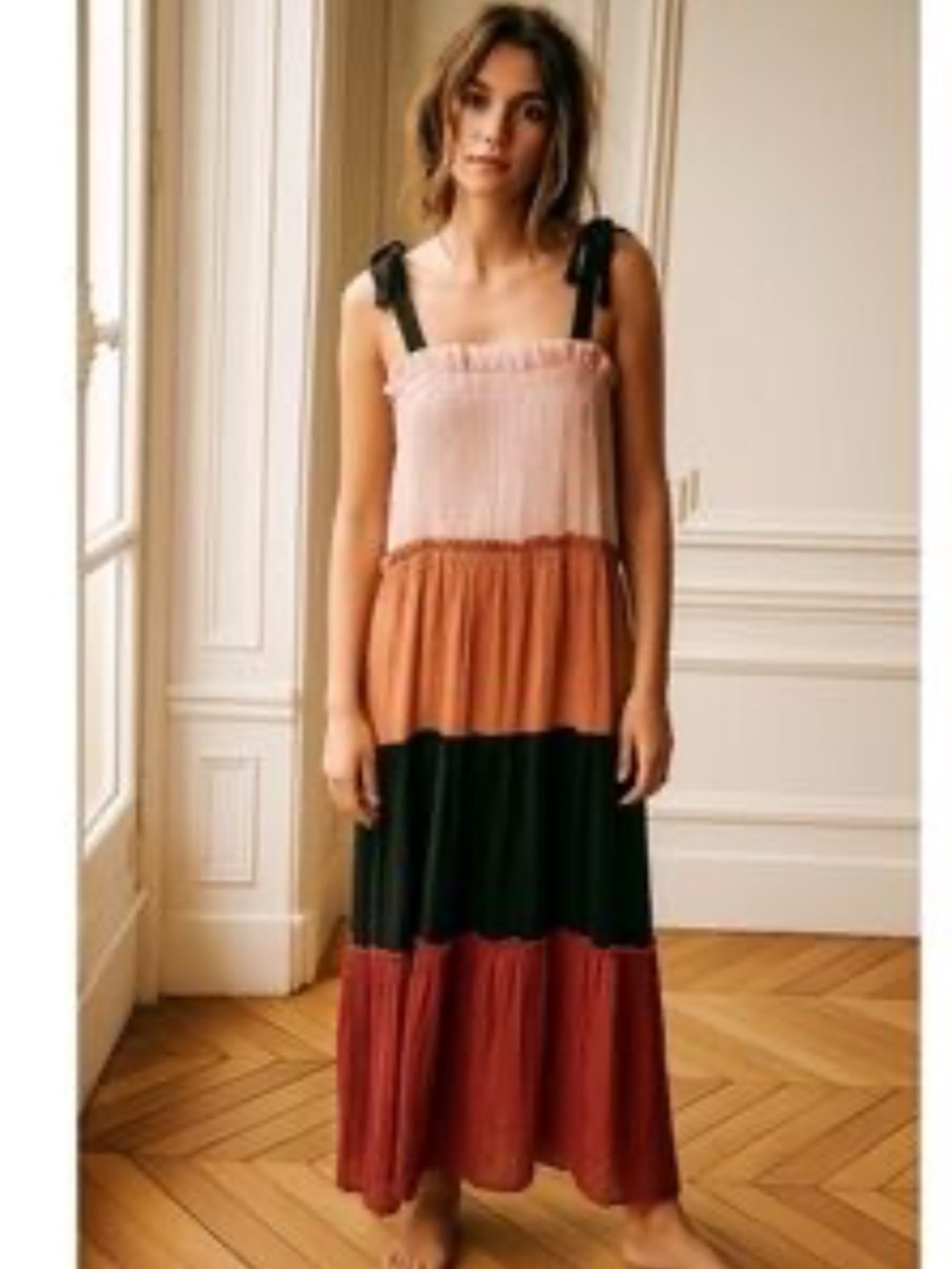 Blu Pepper Tiered Colorblock Maxi Dress in Pink, Rust, Black, Brick